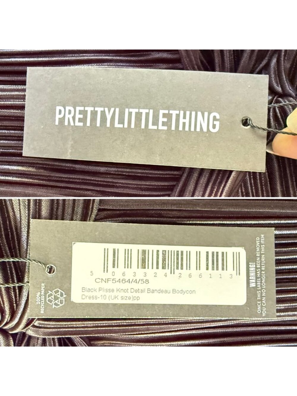 PrettyLittleThing Dress Size 6 Black Plisse Bandeau Bodycon Mini Glam - Picture 8 of 10